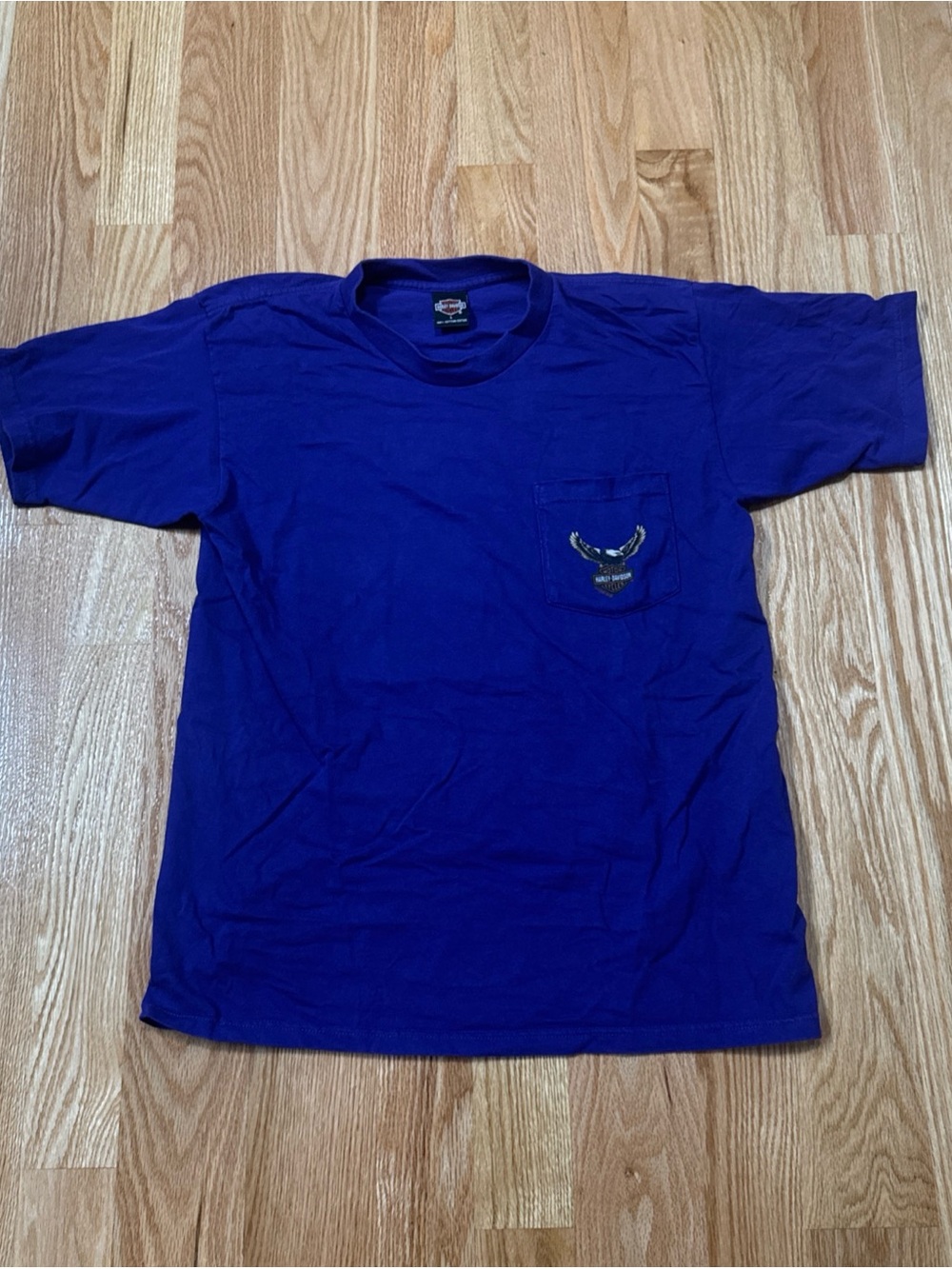 Vintage Harley Davidson T-Shirt Purple Eagle Front Pocket 1998 Tee